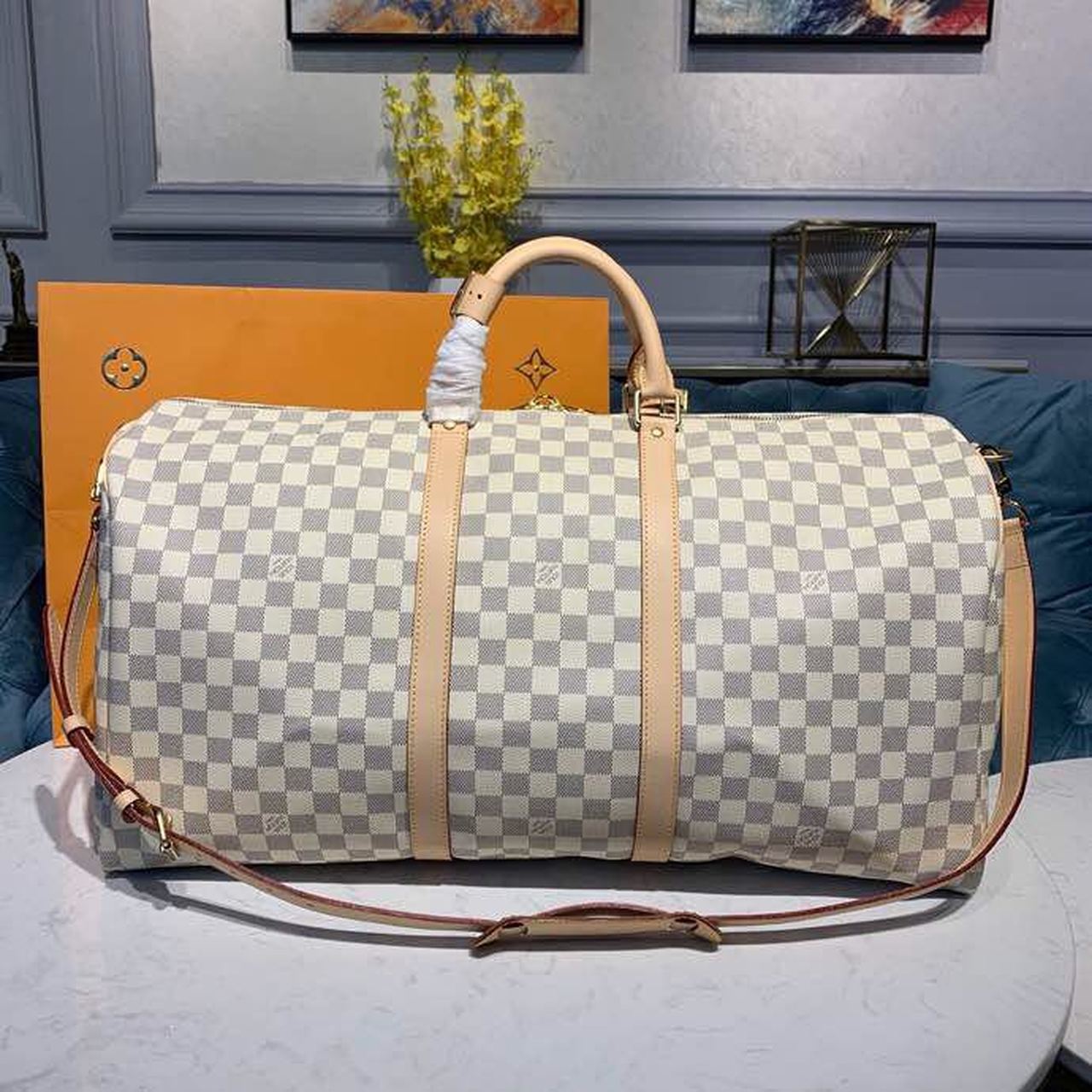 L0vis Vvtt0n Keepall Bandouliere 55 Damier Azur Canvas, Travel Bags 21.7in/55cm LV N41429