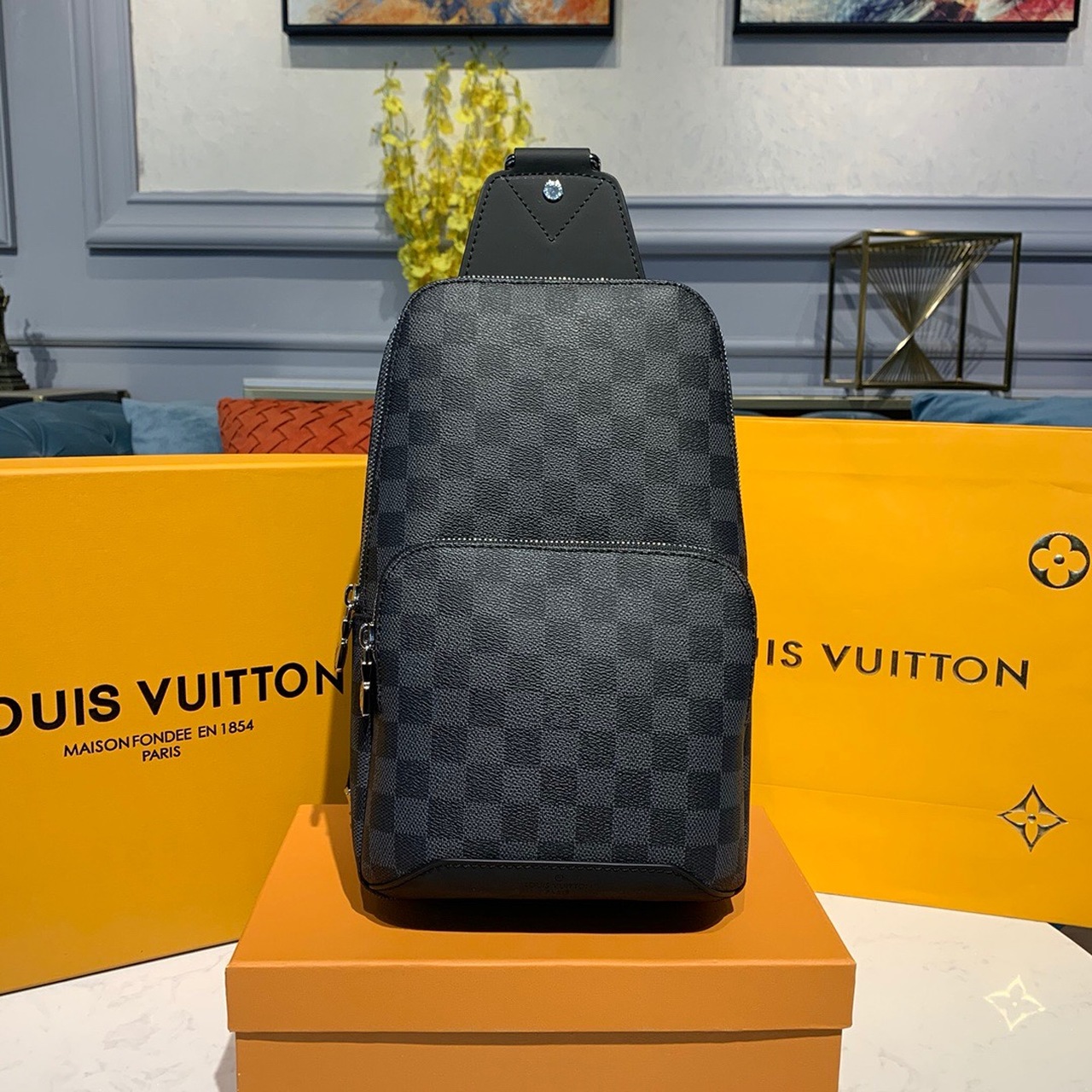 L0vis Vvtt0n Avenue Sling Bag Damier Graphite Canvas For Men, Men’s Bags, Shoulder And Crossbody Bags 12.2in/31cm LV N41719