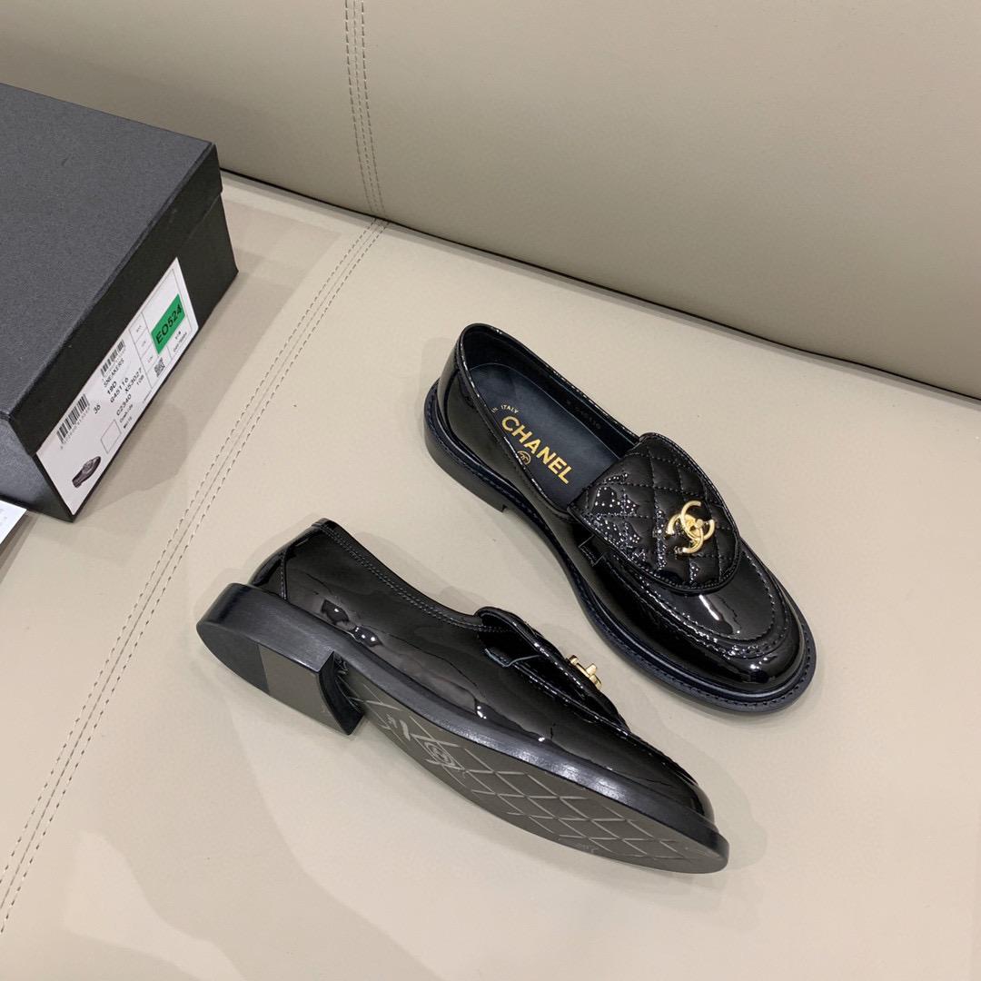 Ch**el Loafers Shiny Black For Women, Women’s Shoes G36646