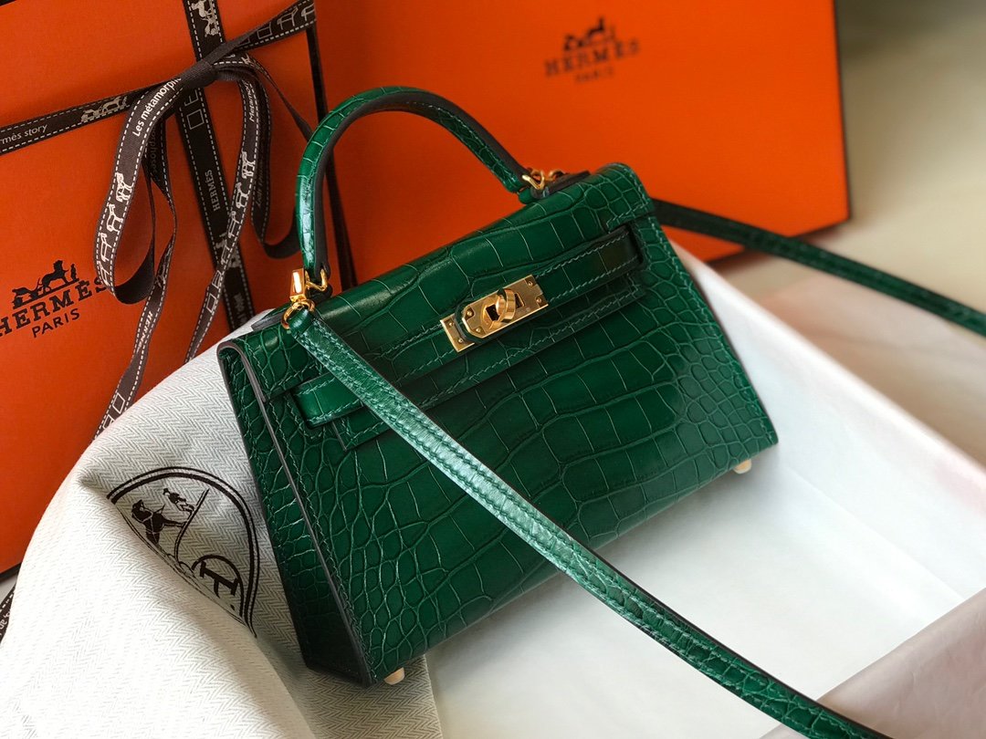 H**me5 Mini Kelly 19 Green Crocodile Bag For Women, Women’s Handbags, Shoulder Bags 7.5in/19cm