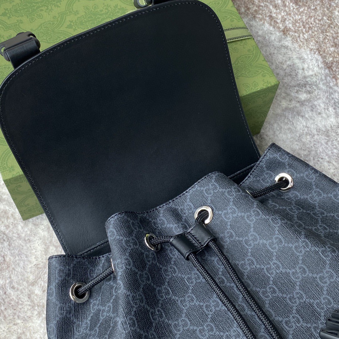 Gvc*1 Black Backpack Black/Grey Soft GG Svp*me Blue And Red Web For Men 16.5in/42cm 495563 K9R8X 1071