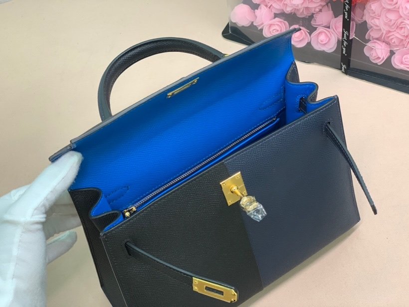 H**me5 Kelly 28 Sellier Epsom Bag Black/Navy Blue For Women, Women’s Handbags, Shoulder Bags 11in/28cm