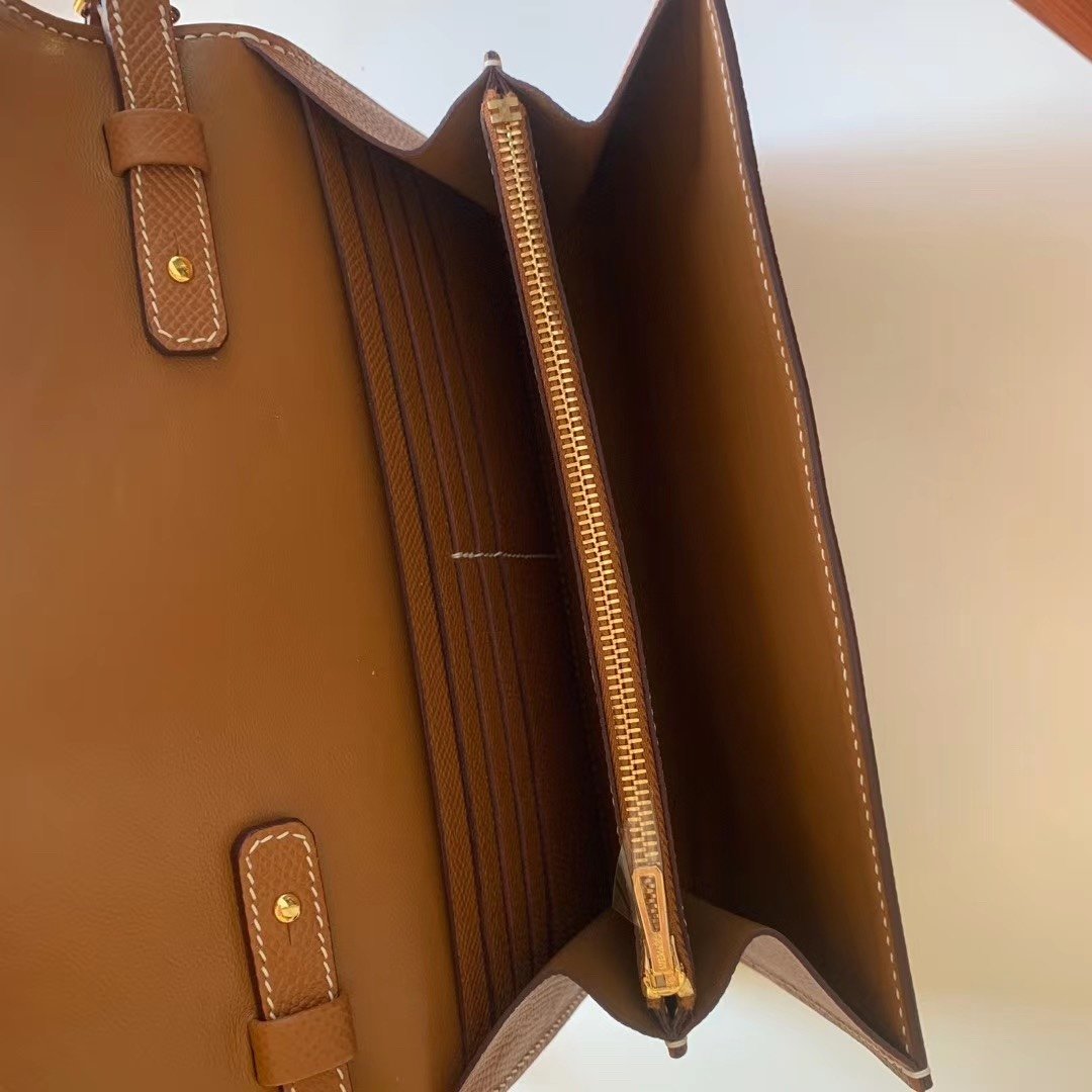 H**me5 Constance Togo Long Wallet  21cm/8.3in Gold Toned Hardware For Women Brown