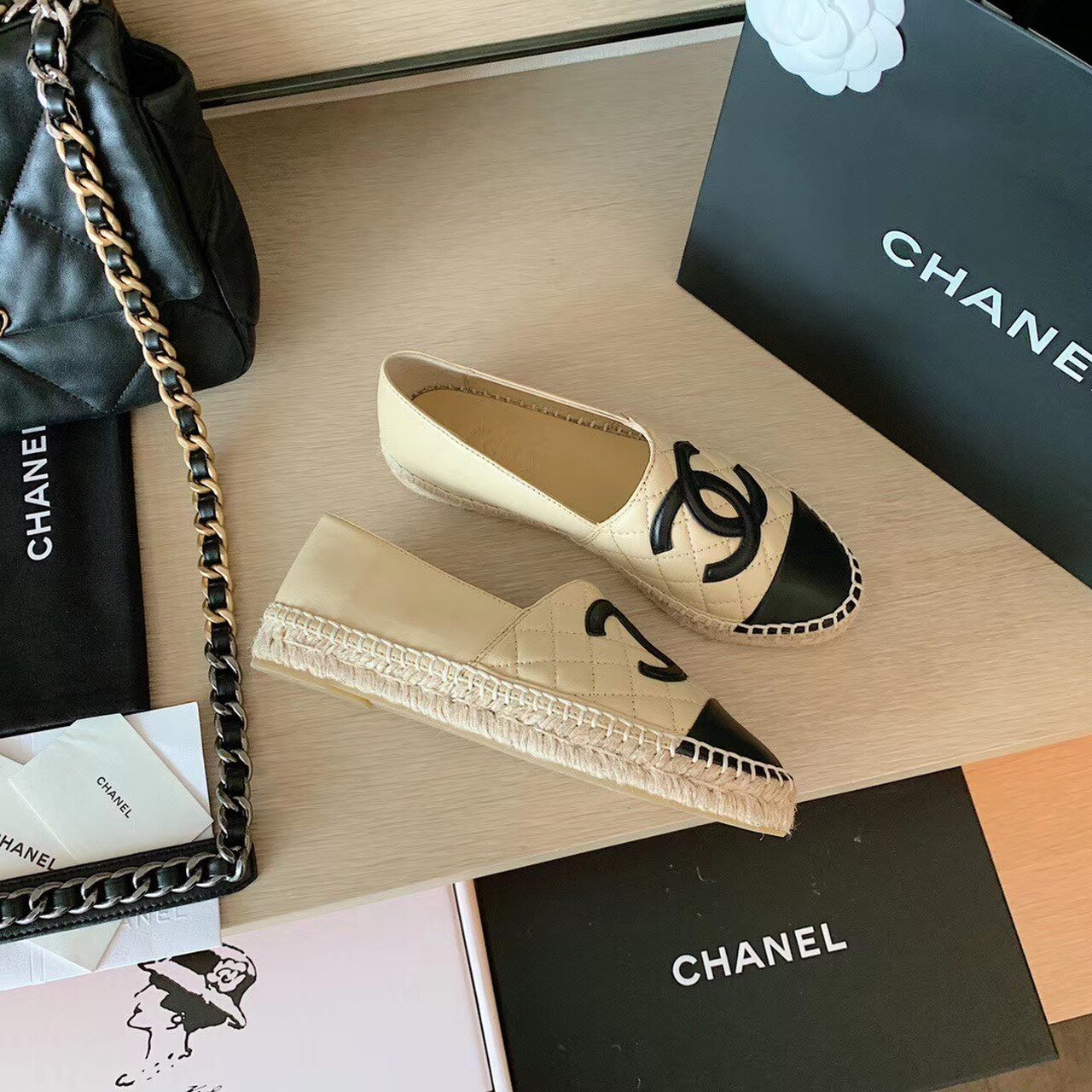 Ch**el Espadrilles Beige/Black For Women, Women’s Shoes G29762