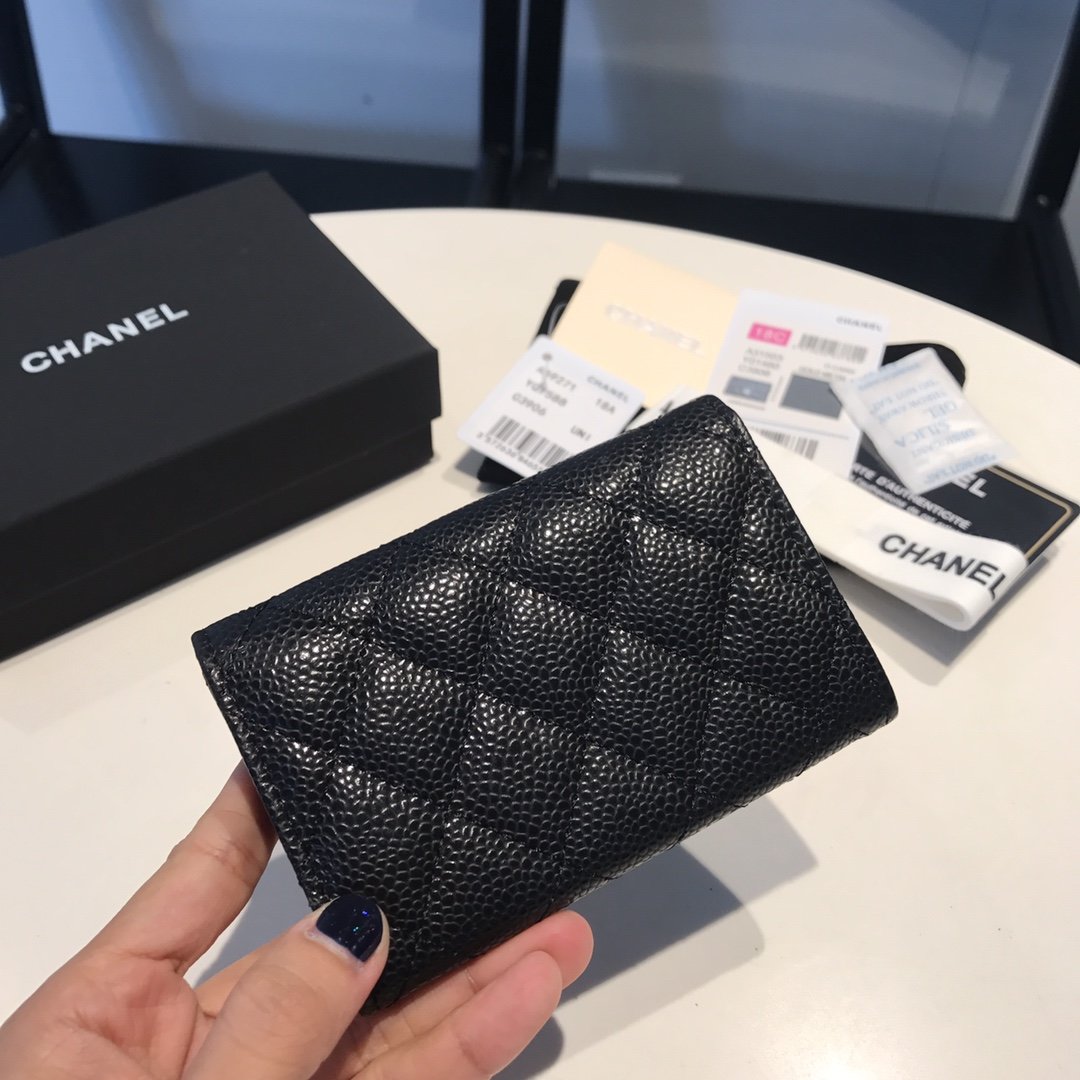 Ch**el Classic Card Holder Silver Hardware Black For Women, Women’s Wallet 4.5in/11.5cm