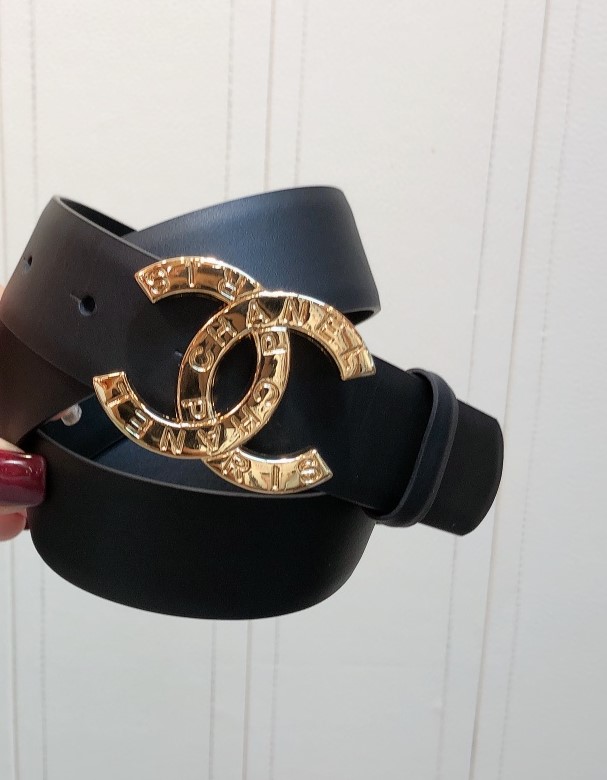 Ch**el Belt With Double C Buckle Black With Full Gold Toned Hardware Women Belt