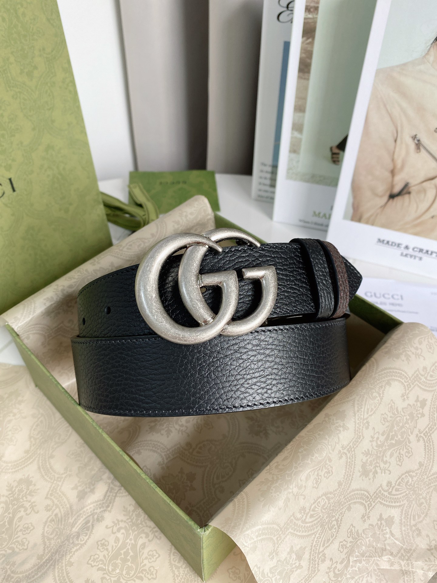 Gvc*1 GG Marmont Reversible Belt Black, Women Belt 627055 CAO2N 1062