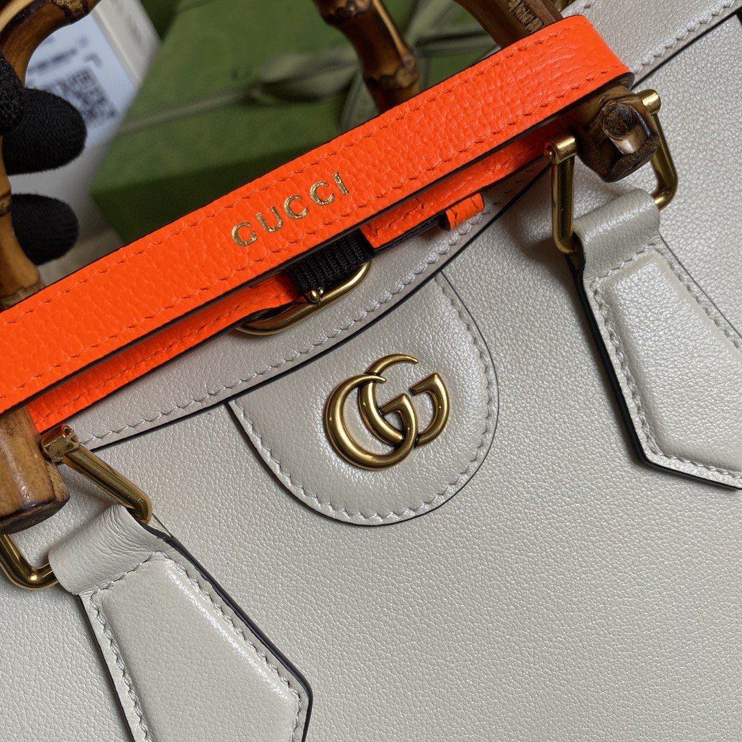 Gvc*1 Diana Medium Tote Bag White For Women 11in/27cm GG 702721 U3ZDT 9196