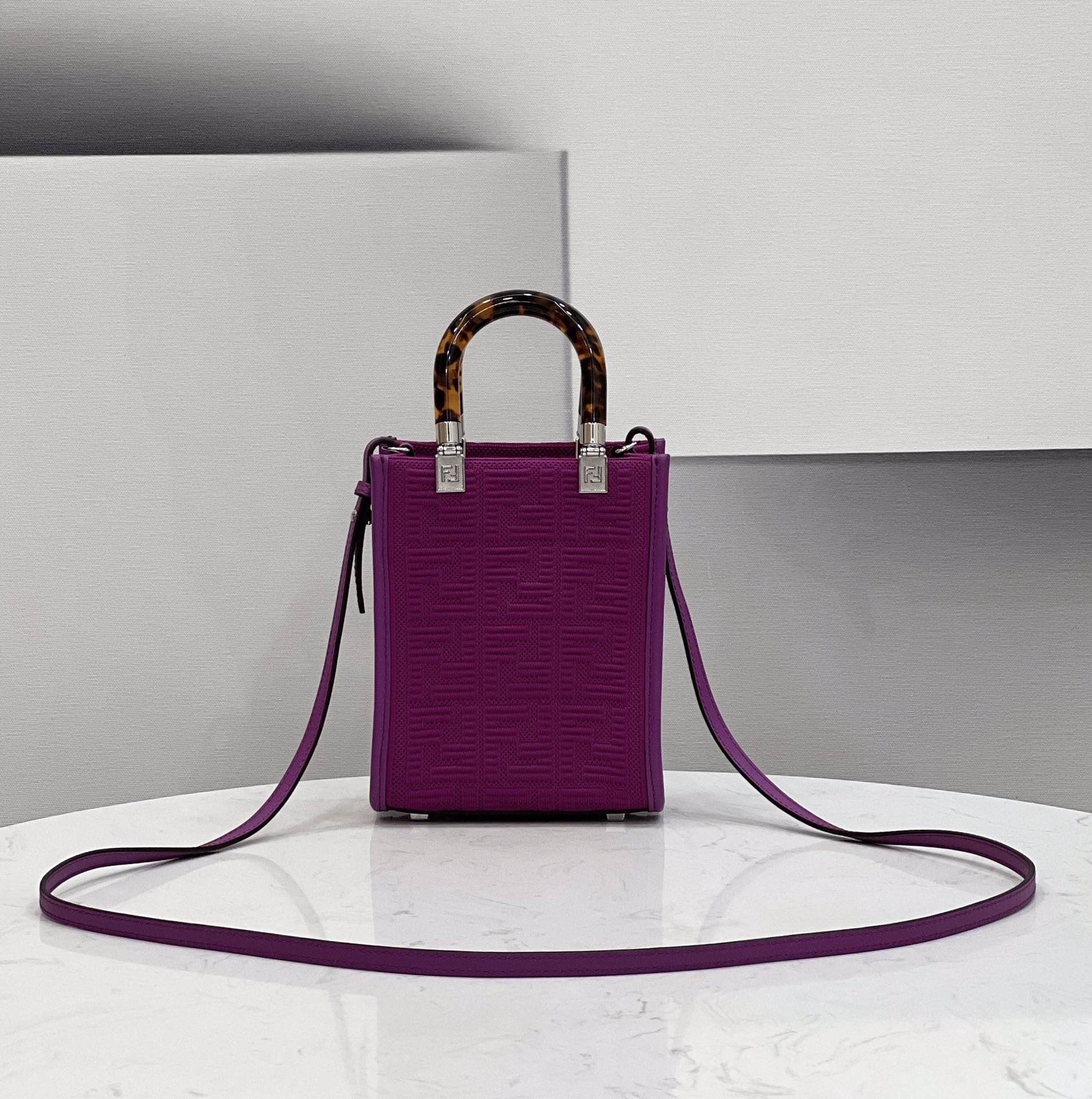 F**di Mini Sunshine Shopper Purple For Women, Women’s Handbags, Shoulder And CrossBody Bags 7.1in/18cm FF 8BS051