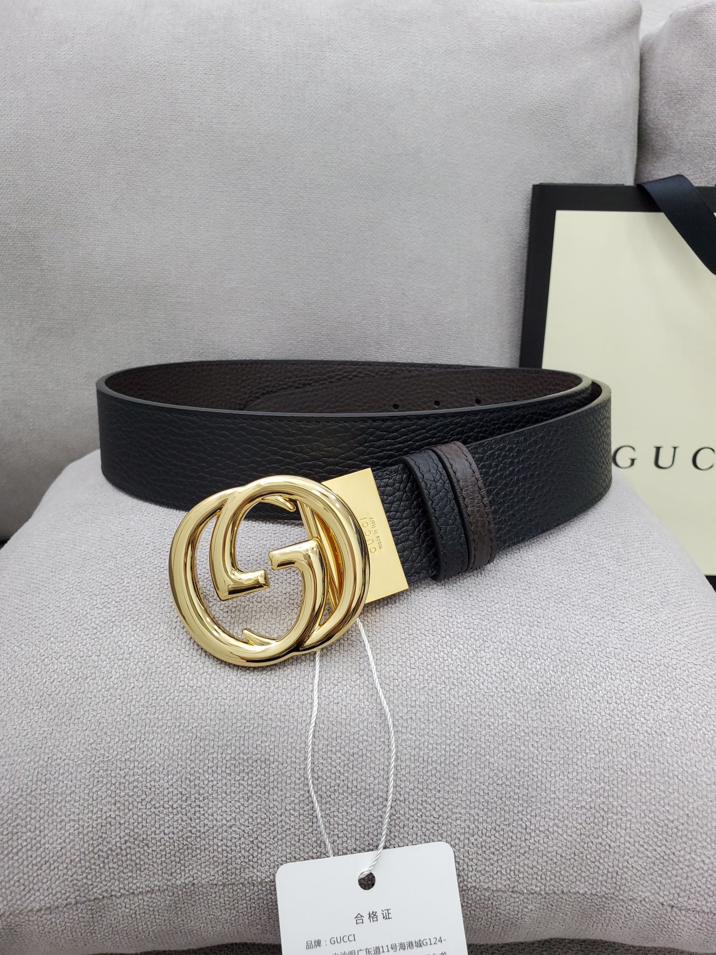 Gvc*1 Belt With Interlocking G Buckle Black For Women, Women Belt
