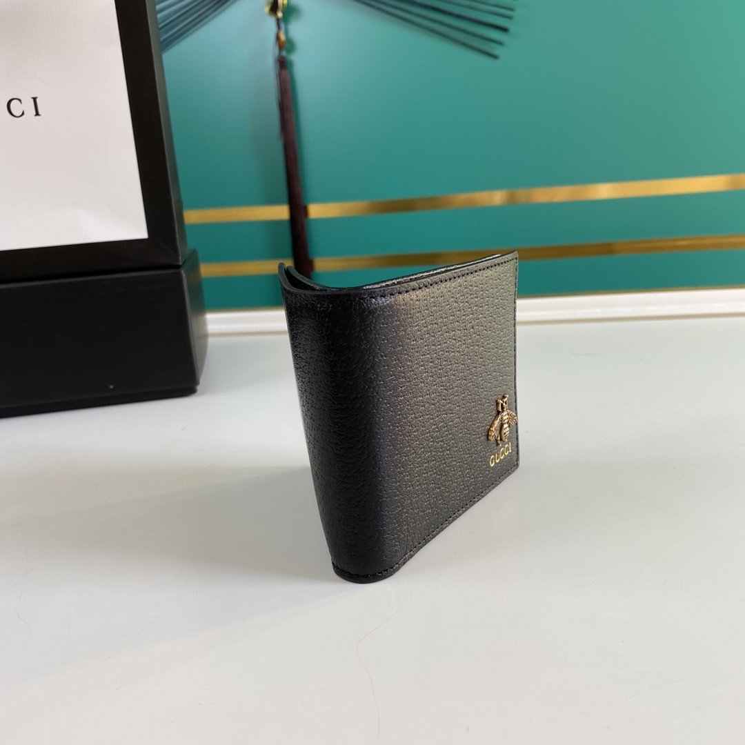 Gvc*1 Bee Logo Black Bi-Fold Wallet For Men, Men’s Wallet 11cm/4.3in GG 523664