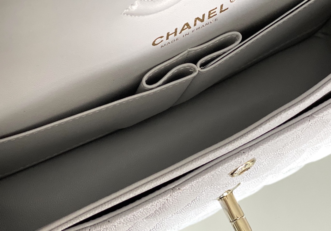 Ch**el Classic Handbag 26cm Grey GOLD Hardware For Women A01112