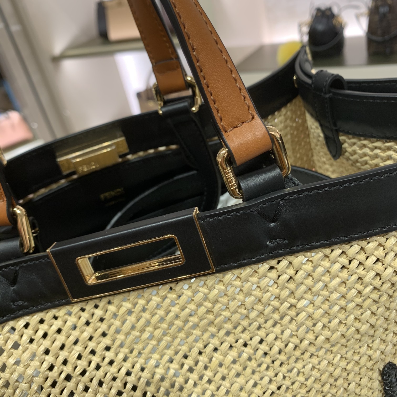 F**di Peekaboo X-tote Medium Woven Straw Tote Bag For Women, Women’s Handbags 16.1in/41cm FF