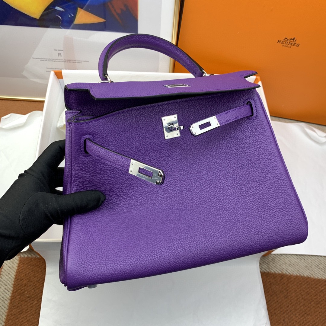 H**me5 Kelly 25 Retourne Togo Purple Bag For Women, Women’s Handbags, Shoulder Bags 10in/25cm
