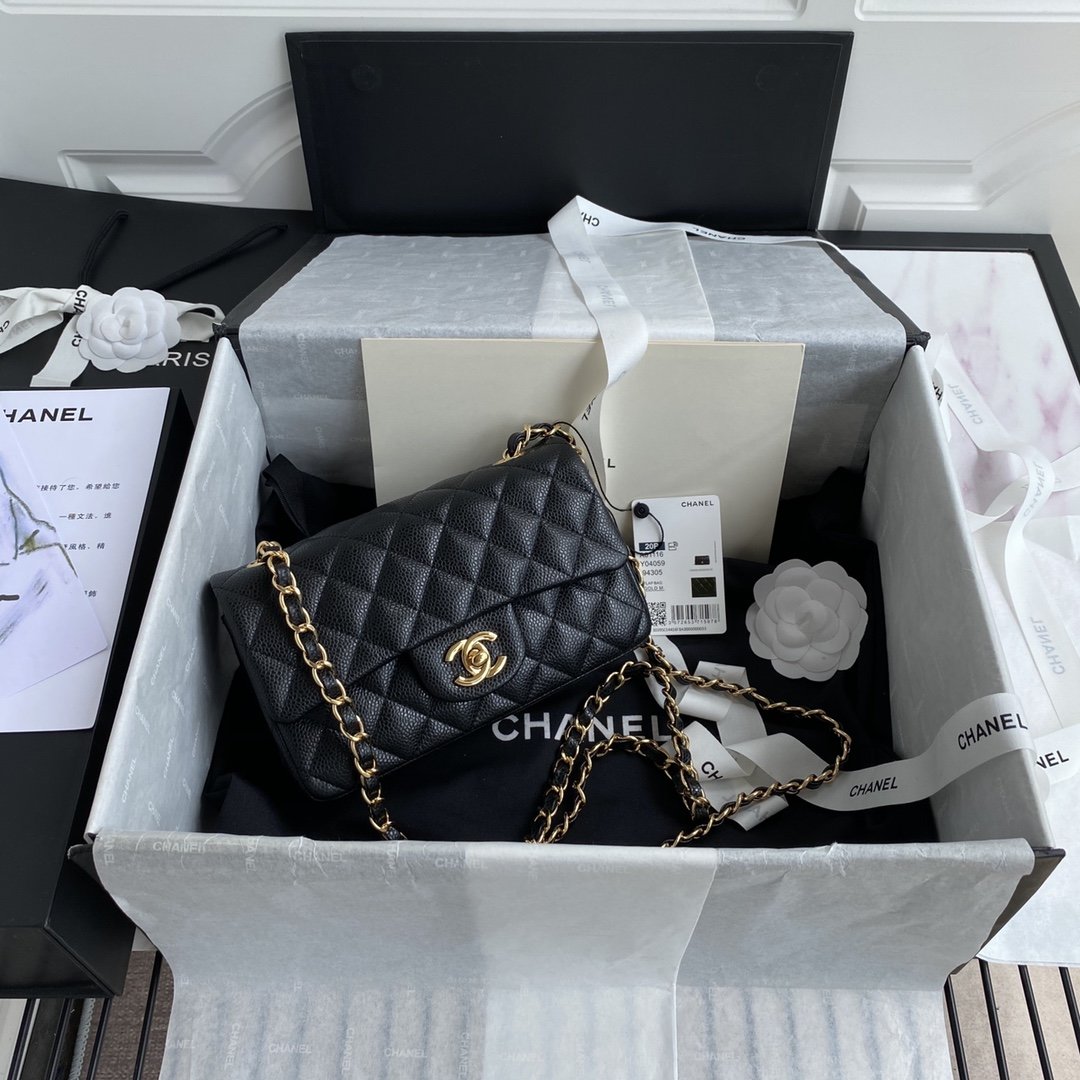 Ch**el Mini Classic Handbag Black For Women 20cm/7.9in