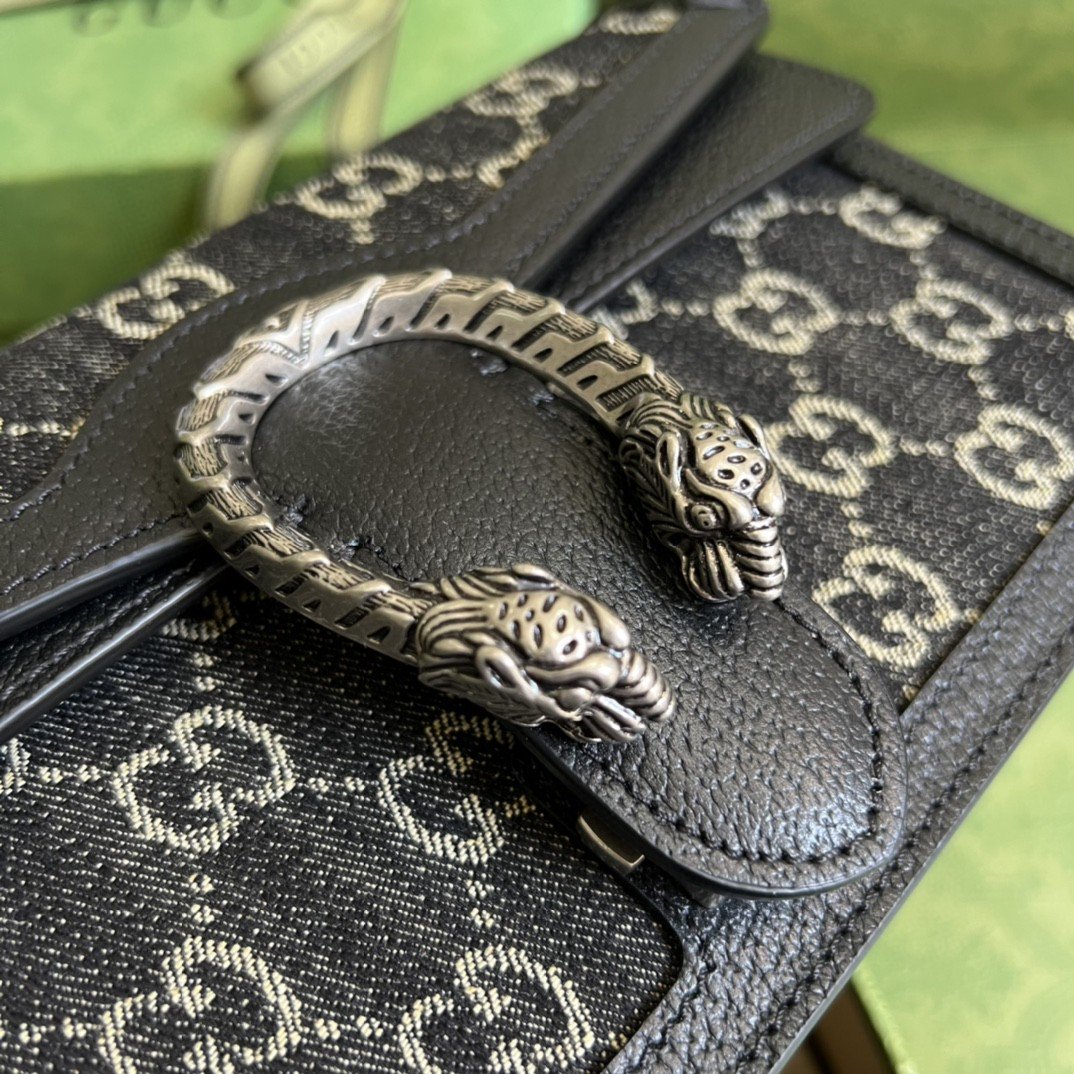 Gvc*1 Dionysus Small GG Shoulder Bag Black And Ivory GG Denim Jacquard For Women 10in/25cm 499623 UN3BN 1274