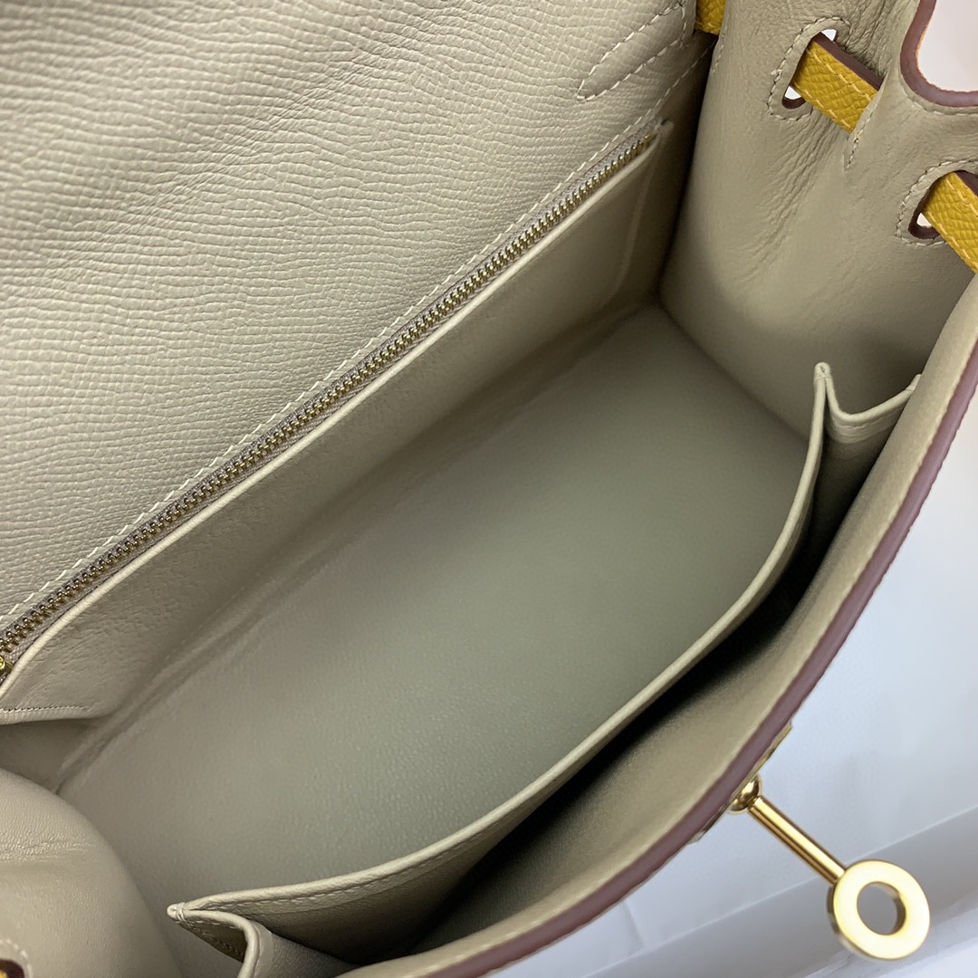 H**me5 Kelly 25 Sellier Epsom Greige/Yellow Bag For Women, Women’s Handbags, Shoulder Bags 10in/25cm