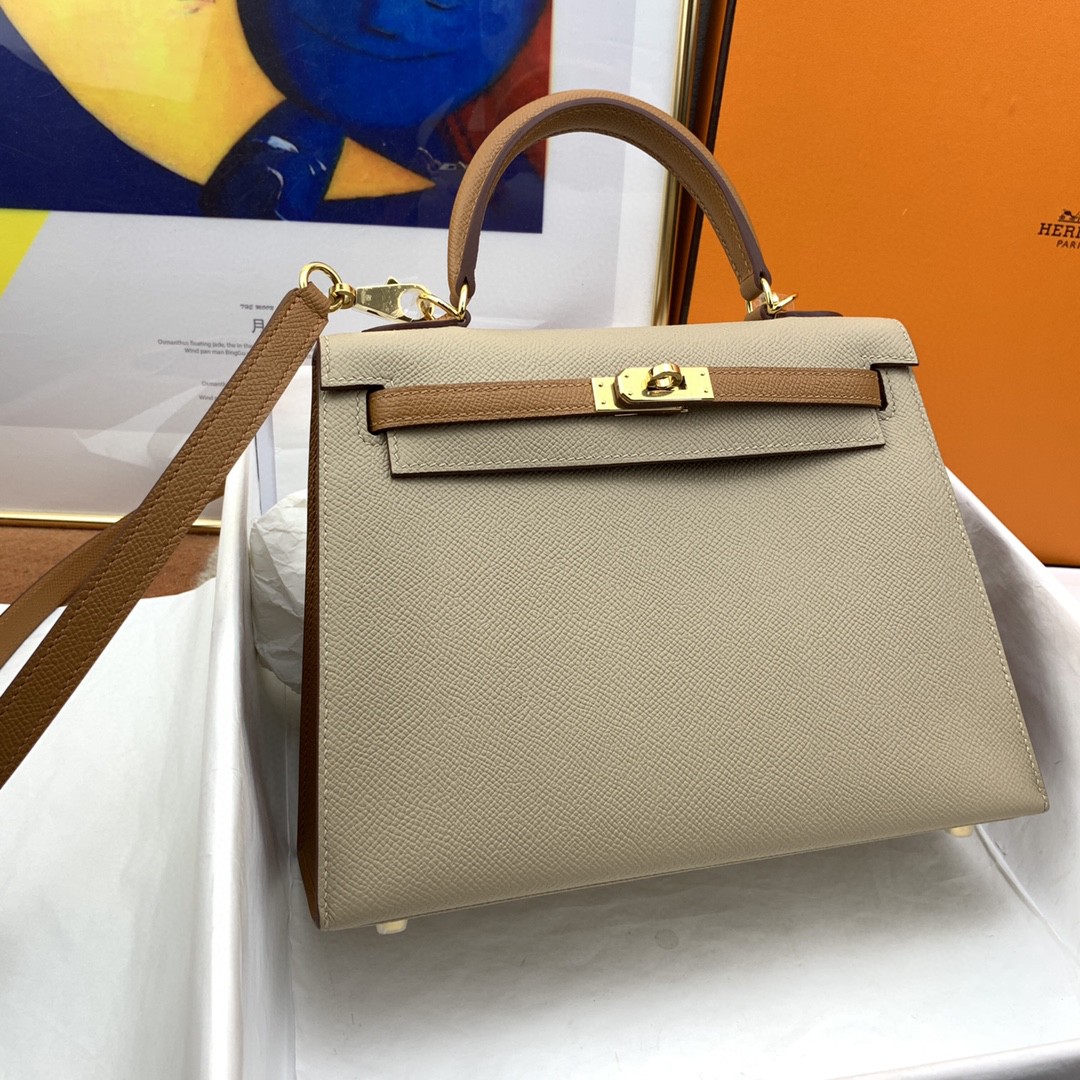 H**me5 Kelly 25 Sellier Epsom Etoupe/Brown Bag For Women, Women’s Handbags, Shoulder Bags 10in/25cm