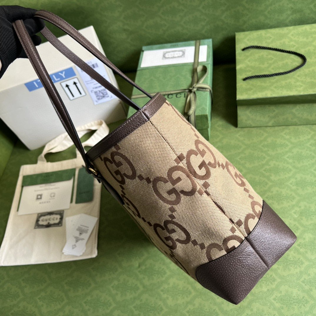 Gvc*1 Ophidia Jumbo GG Medium Tote Camel And Ebony Jumbo Canvas For Women 15in/38cm 631685 UKMDG 2570