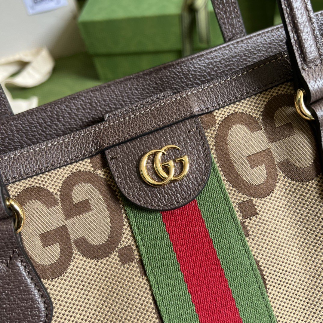 Gvc*1 Ophidia Jumbo GG Medium Tote Camel And Ebony Jumbo Canvas For Women 15in/38cm 631685 UKMDG 2570