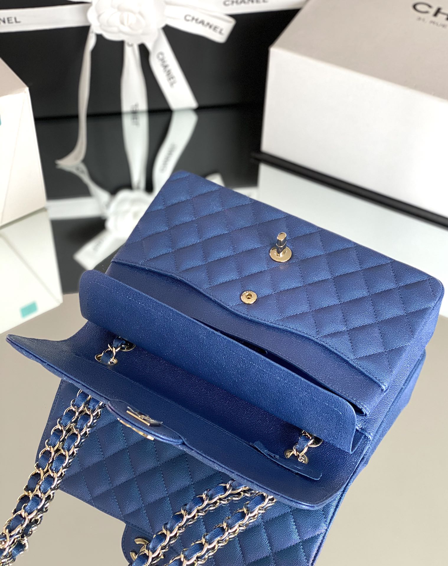 Ch**el Classic Handbag 26cm Blue For Women A01112