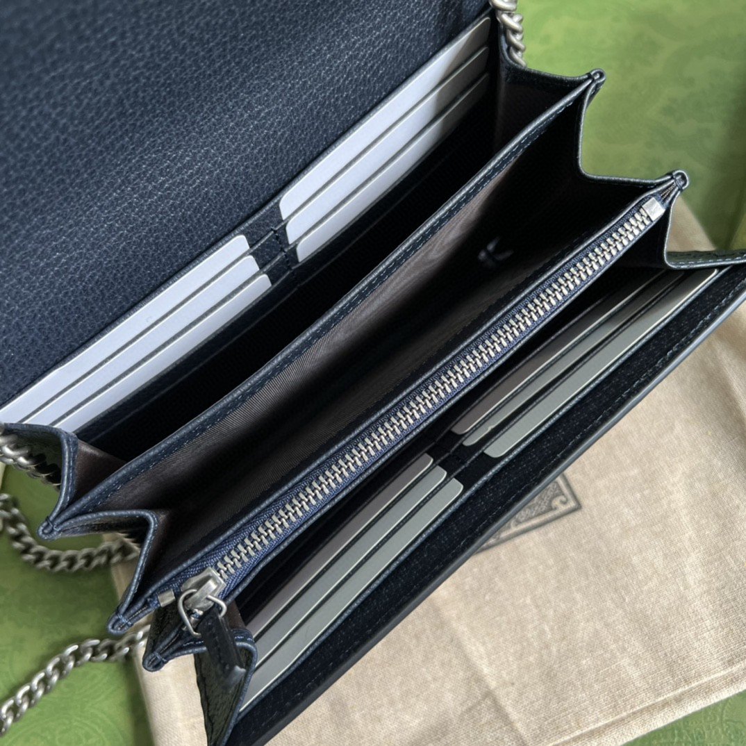Gvc*1 Dionysus GG Chain Wallet Beige And Blue Svp*me Canvas For Women 8in/20cm 401231 K9GSN 4075