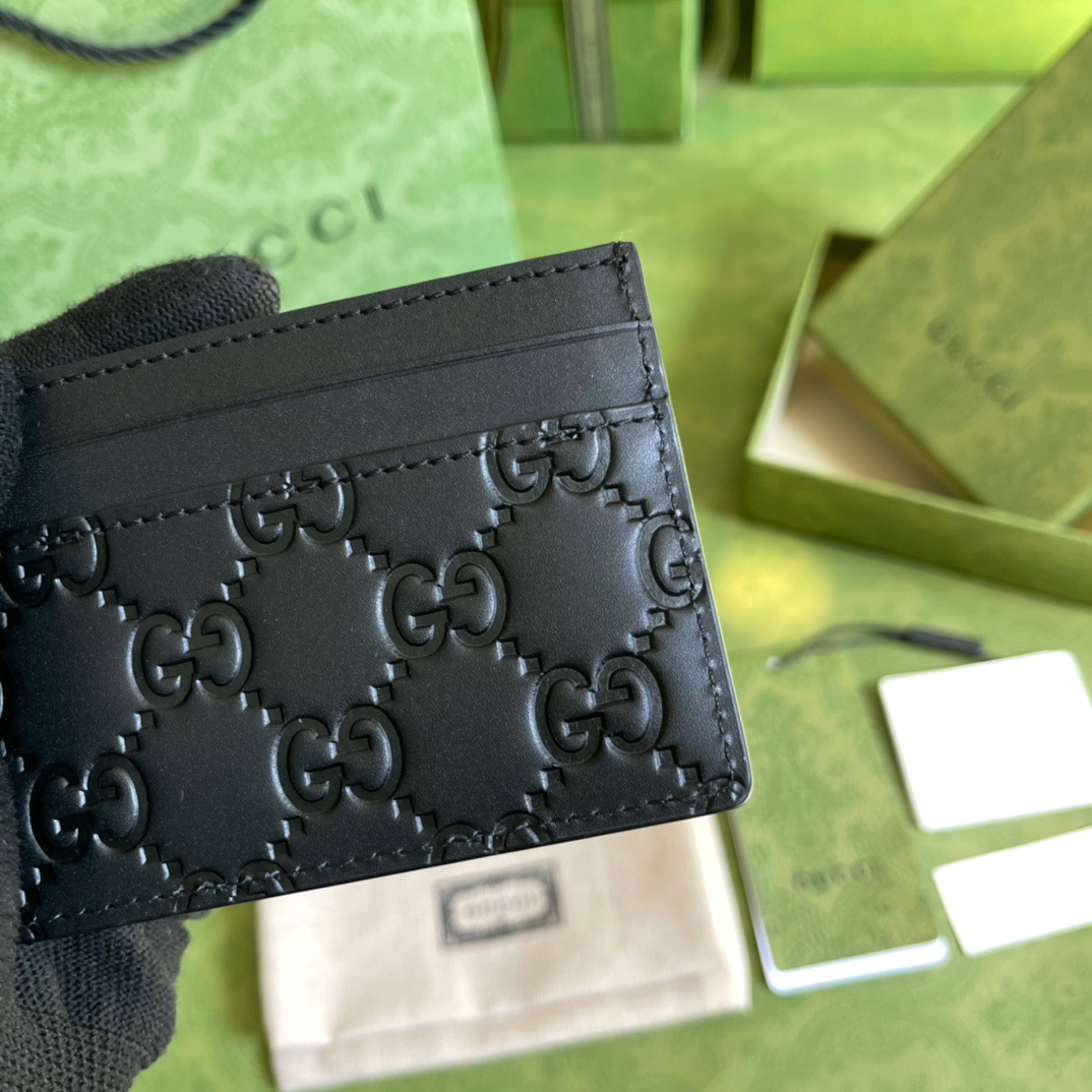 Gvc*1 Signature Card Case Black Metal Hardware For Men 4in/10cm GG ‎473927 CWC1N 1000