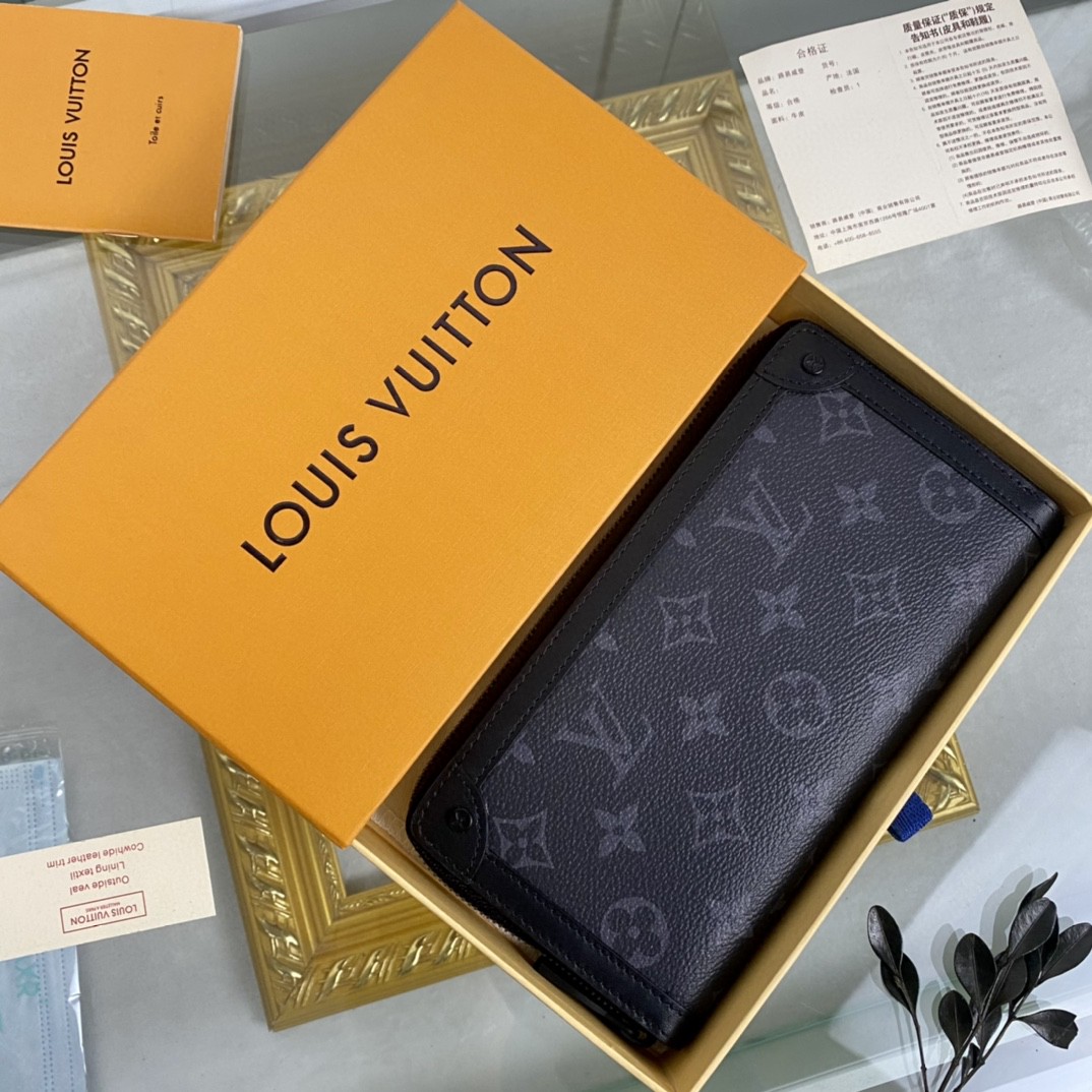 L0vis Vvtt0n Zippy Wallet Trunk Monogram Eclipse For Men, Men’s Wallet 7.7in/19.5cm LV M80558