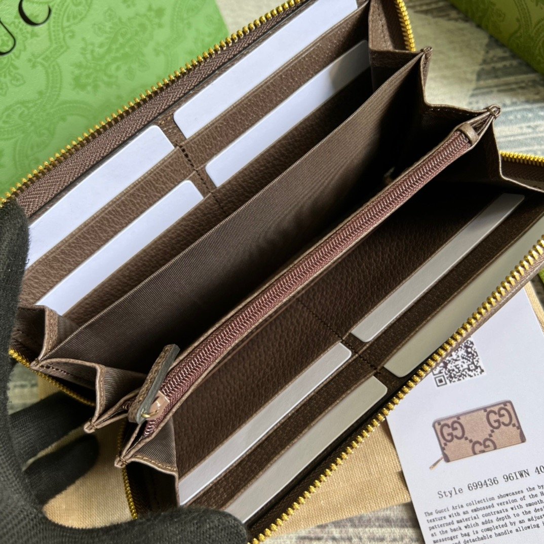 Gvc*1 Diana Jumbo GG Zip Around Wallet With GG Signature Brown For Men 7.5in/19cm GG