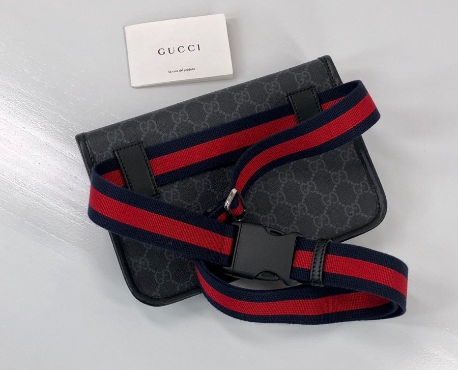 Gvc*1 GG Black Belt Bag Black/Grey GG Svp*me Canvas With Black For Men 9in/24cm GG ‎598113 K5RLN 1095