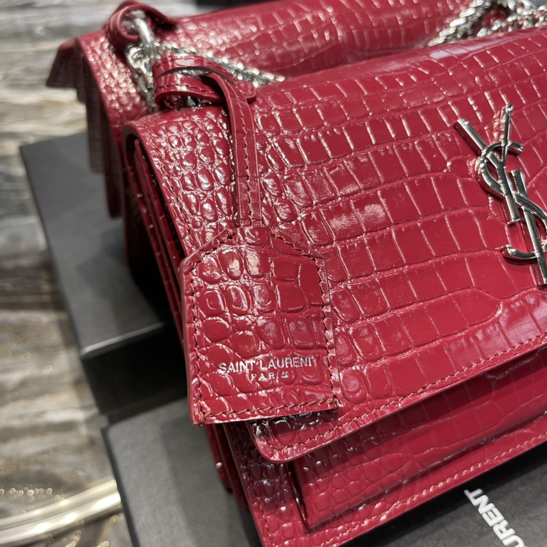 Sa1nt Lau*nt Sunset Medium Chain Bag Red For Women 8.6in/22cm Y51