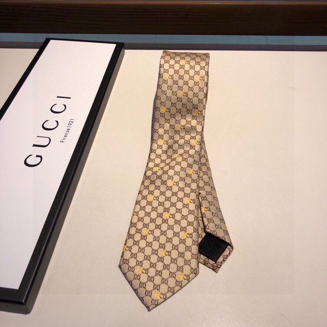 Gvc*1 GG Bees Silk Tie Beige GG Men Tie ‎545078 4E002 9764