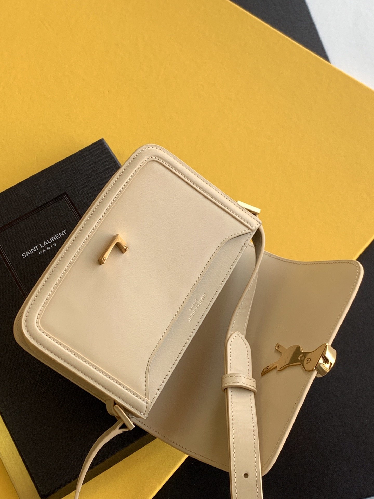 Sa1nt Lau*nt Solferino Small Satchel Bag Beige In Box With Gold Hardware 7.4in/19cm Y51 6343060SX0W9207