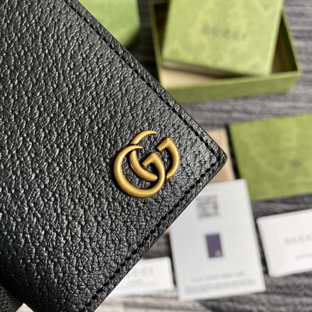 Gvc*1 GG Marmont Card Case Black with Gold Toned Hardware 4.5in/11cm GG 547075 DJ20T 1000
