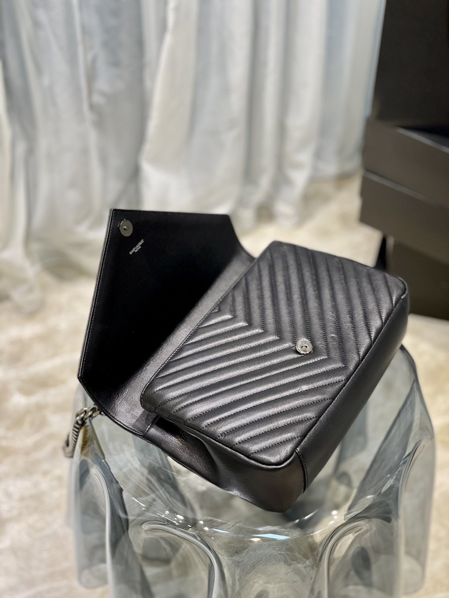 Sa1nt Lau*nt College Large Chain Bag Black With Silver TonedHardware For Women 12.6in/32cm Y51 600278BRM041000