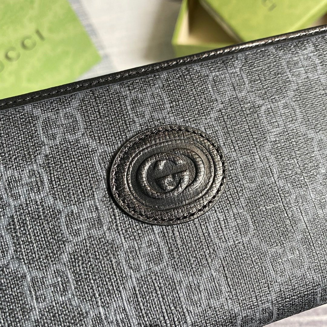 Gvc*1 Ophidia GG Zip Around Wallet With Interlocking G Black For Men 8in/19cm GG