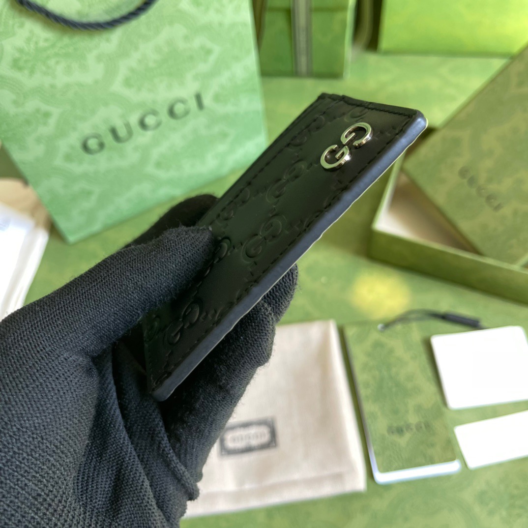 Gvc*1 Signature Card Case Black Metal Hardware For Men 4in/10cm GG ‎473927 CWC1N 1000