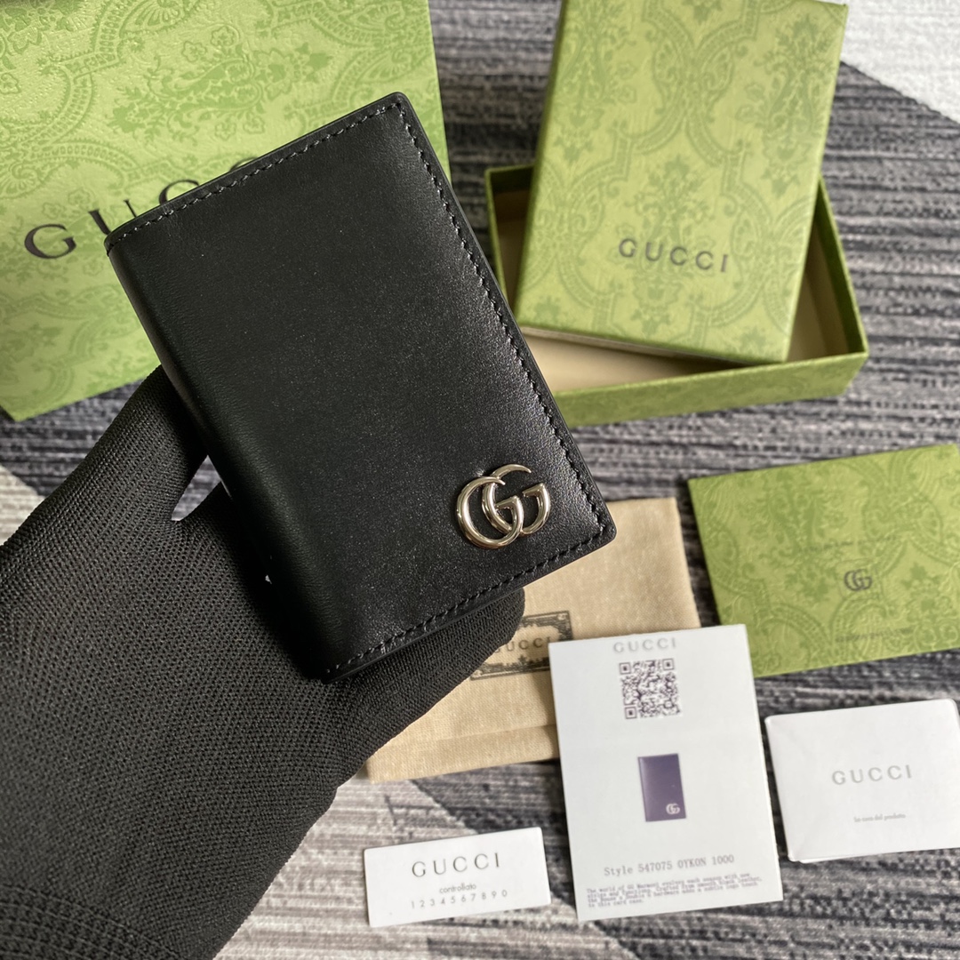 Gvc*1 GG Marmont Card Case Black with Silver Hardware 4.5in/11cm GG 428737 0YK0N 1000