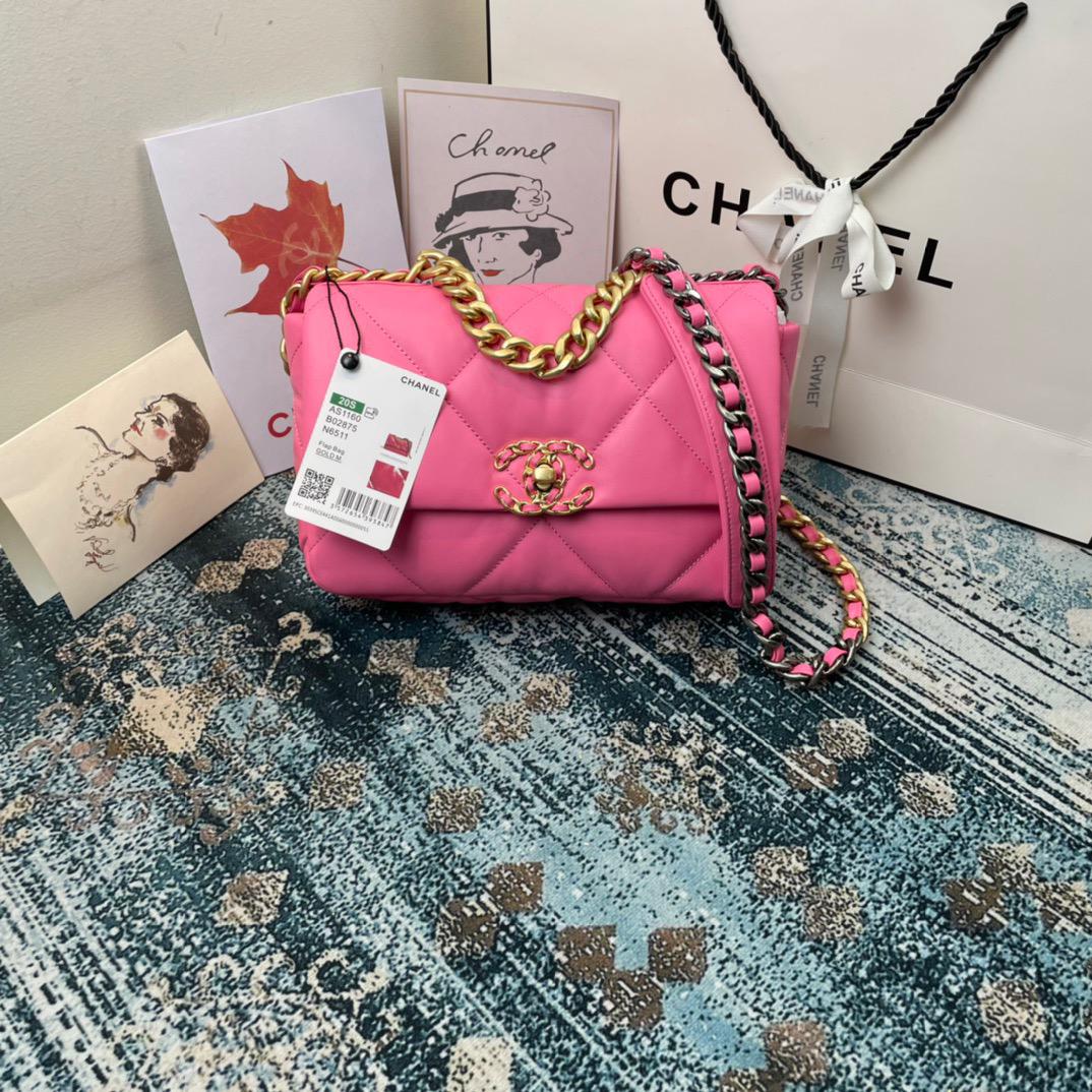 Ch**el 19 Handbag 26cm Pink For Women AS1160