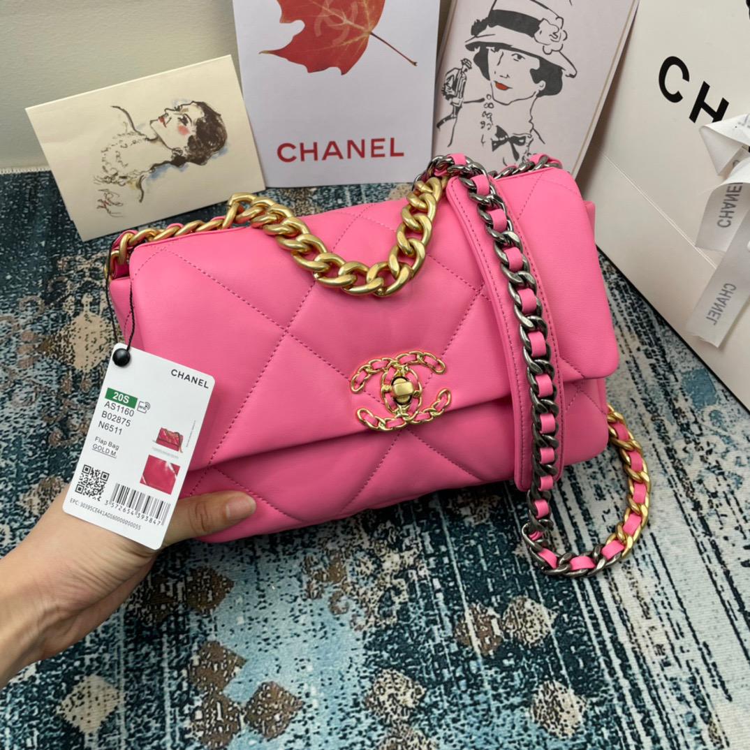 Ch**el 19 Handbag 26cm Pink For Women AS1160