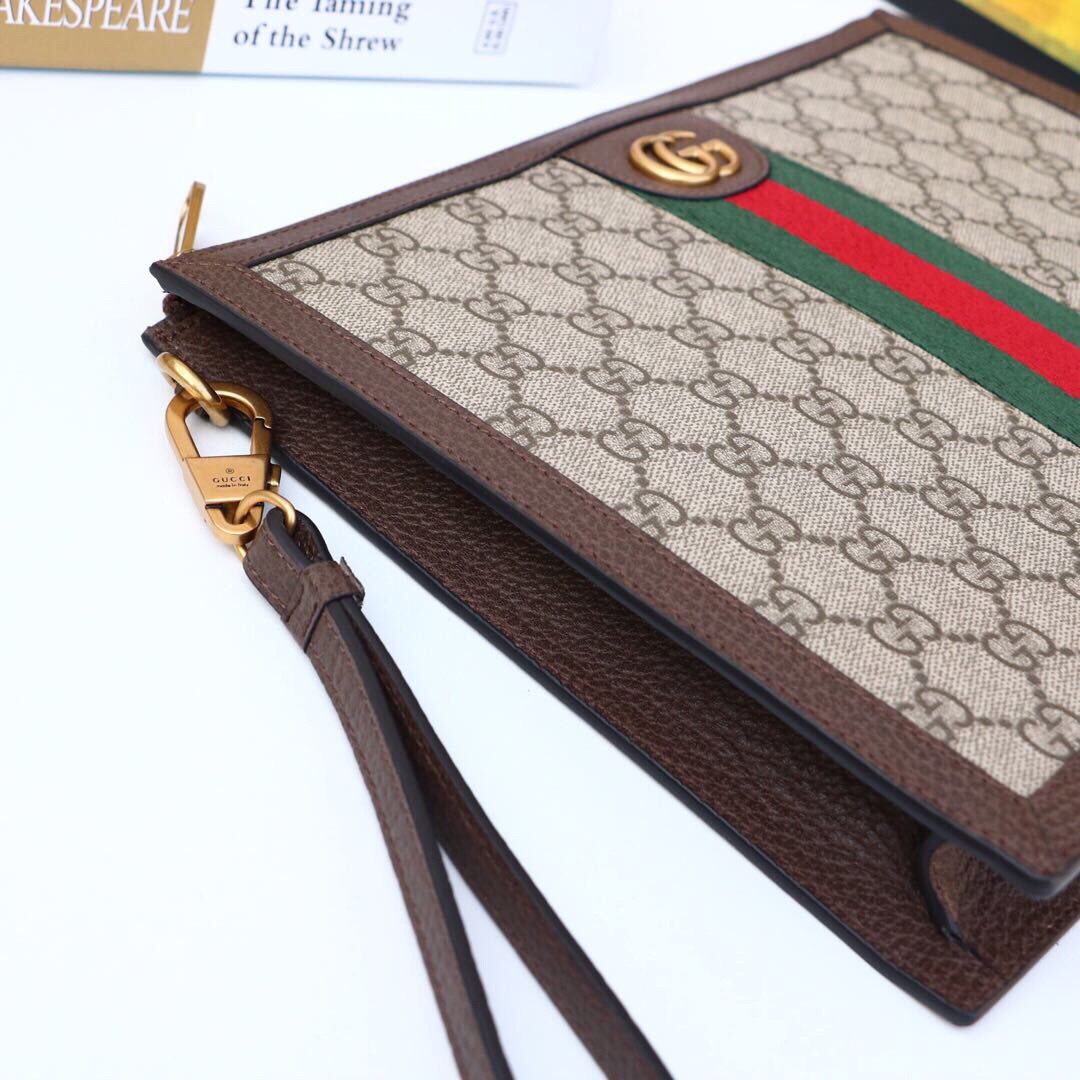 Gvc*1 Ophidia Pouch With Web Beige And Ebony GG Svp*me Canvas For Men 9in/24cm GG ‎672989 96IWT 8745
