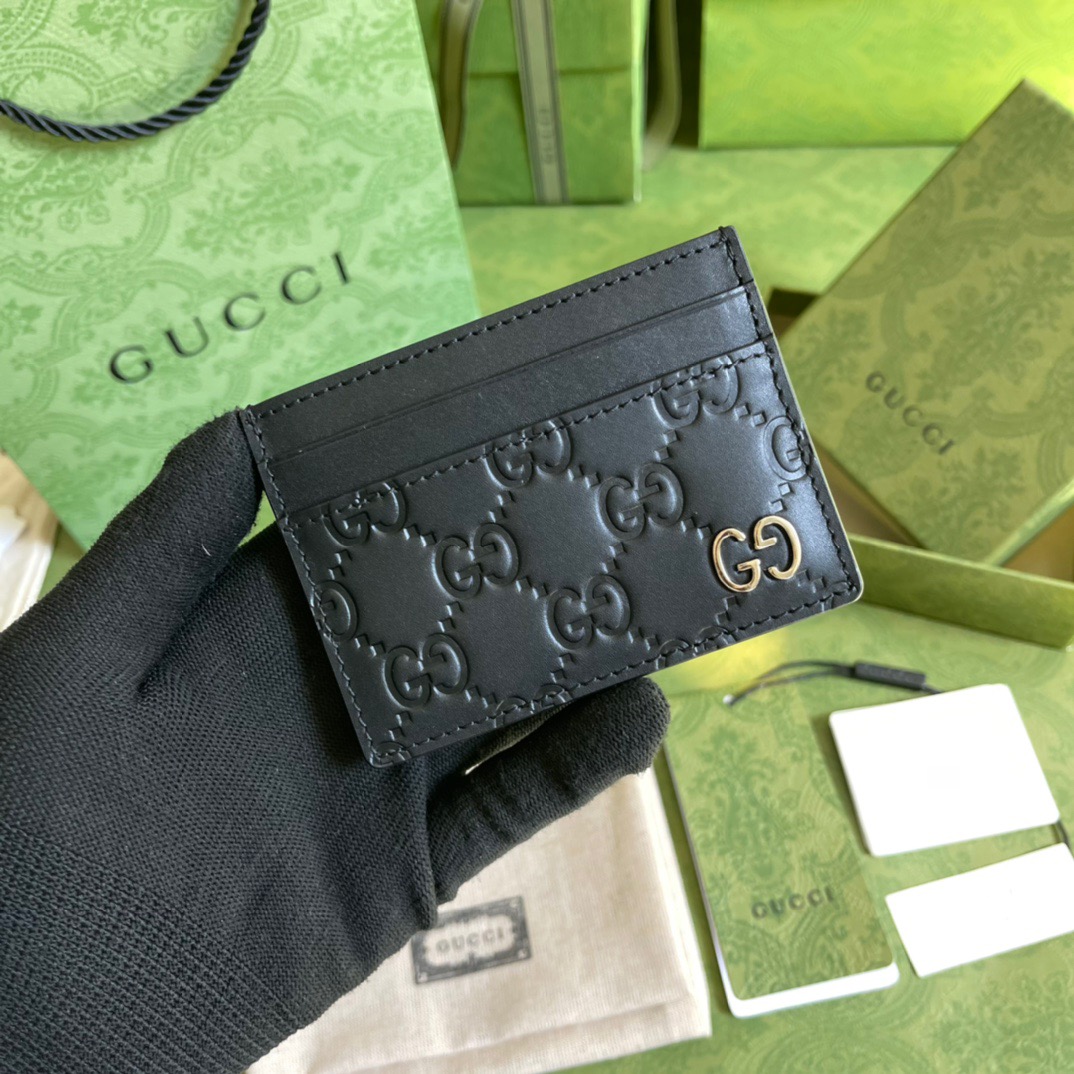 Gvc*1 Signature Card Case Black Metal Hardware For Men 4in/10cm GG ‎473927 CWC1N 1000