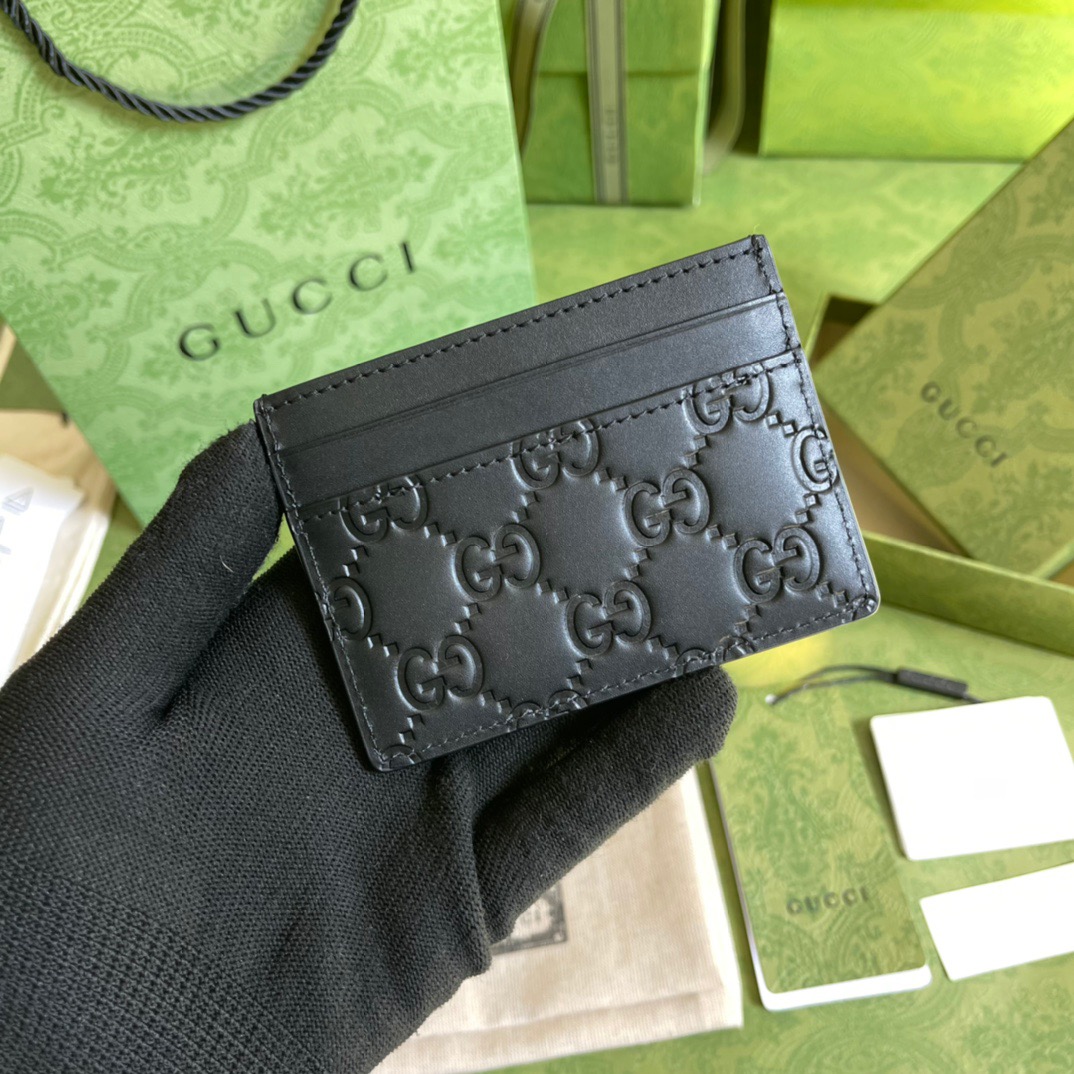 Gvc*1 Signature Card Case Black Metal Hardware For Men 4in/10cm GG ‎473927 CWC1N 1000