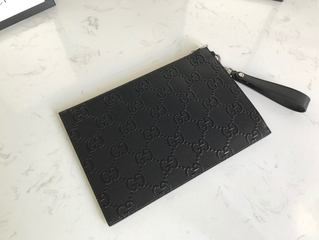 Gvc*1 GG Embossed Pouch Black For Men, Men’s Pouch 12in/31cm GG 625569 1W3AN 1000