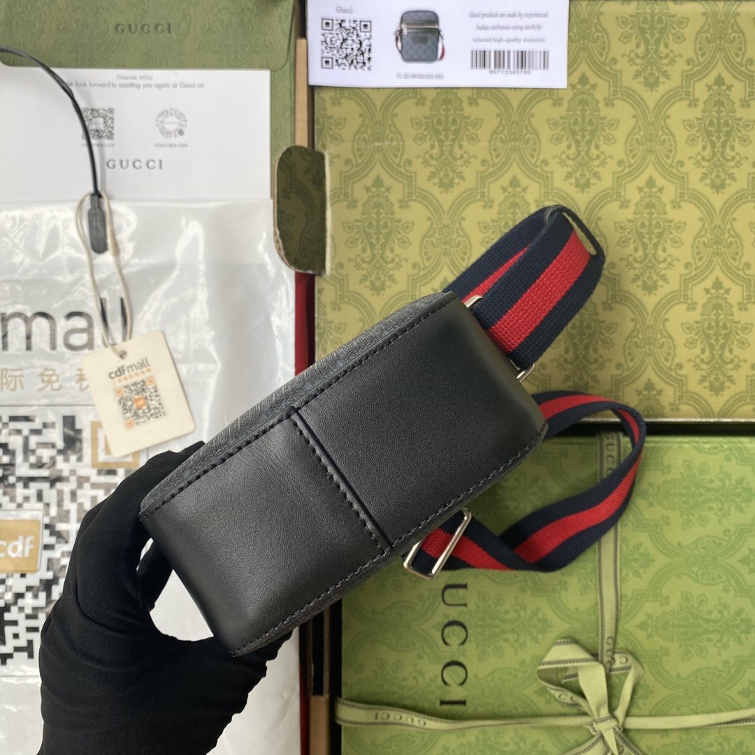 Gvc*1 GG Messenger Bag Black/Grey GG Svp*me Canvas A Material With Low Environmental Impact With Black For Men 7in/18cm GG ‎682357 K5RLN 1095