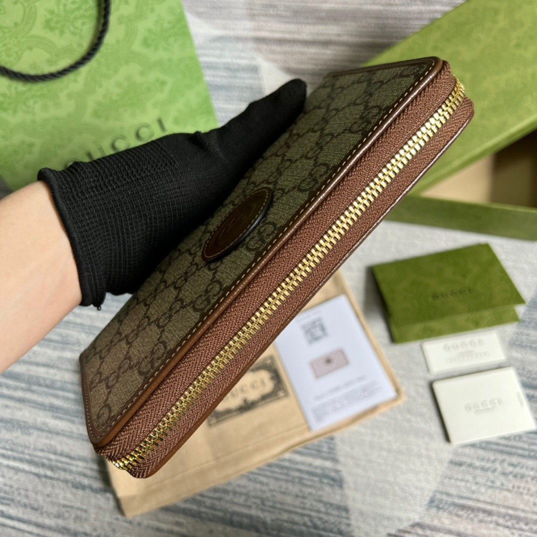 Gvc*1 Ophidia GG Zip Around Wallet With Interlocking G Brown For Men 8in/19cm GG 673003 92TCG 8563