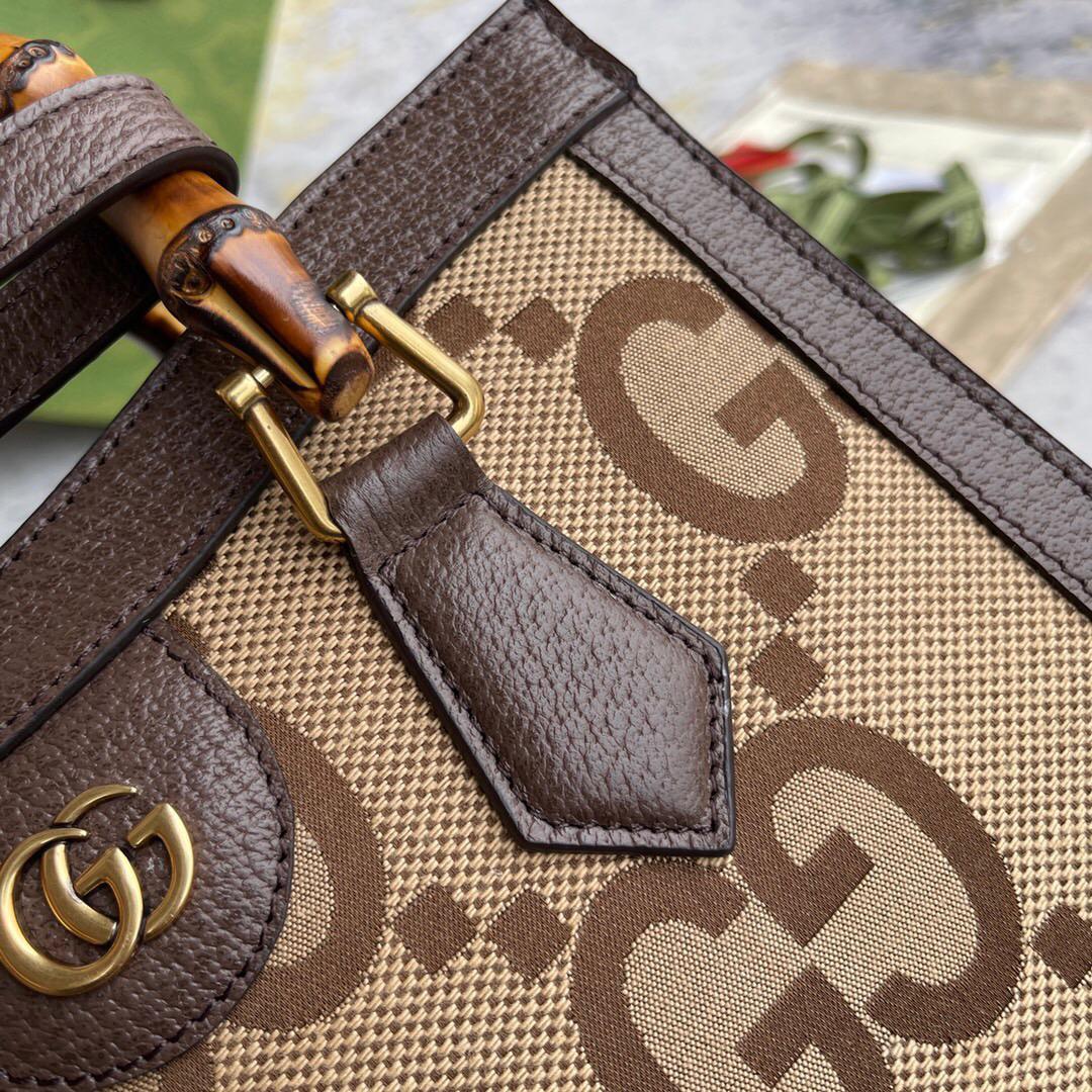 Gvc*1 Diana Jumbo GG Small Tote Bag Camel And Ebony Jumbo GG Canvas Brown For Women 11in/28cm 660195 UKMFT 2672