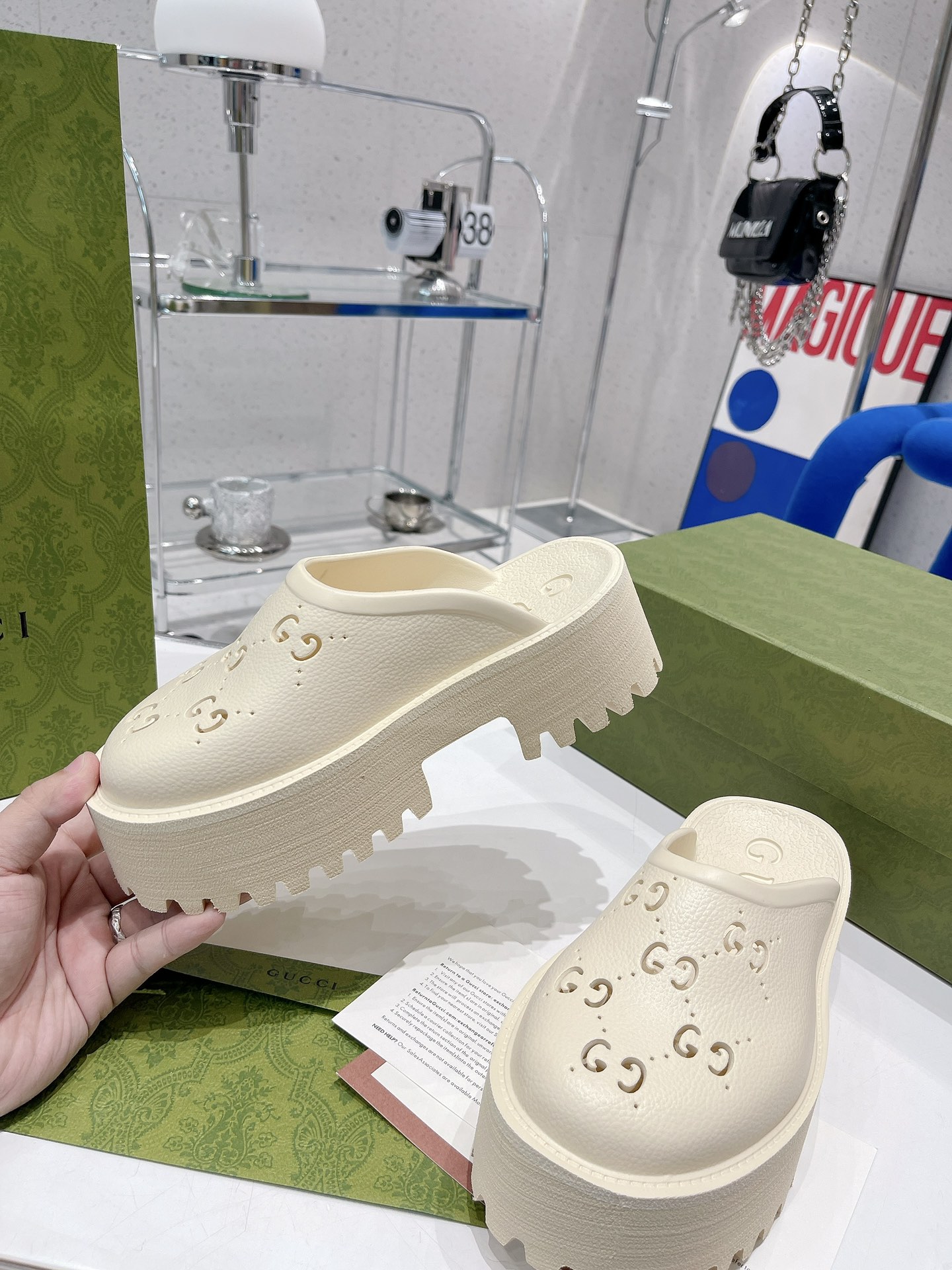 Gvc*1 Women’s Platform Perforated G Sandal White For Women GG