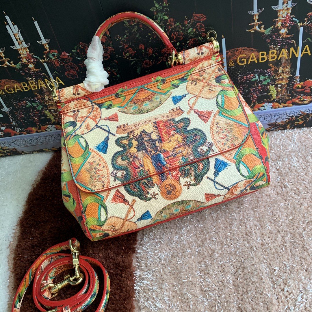 Dolce & Gabbana Medium Sicily Handbag Unique Print Motifs Muticolour For Women 10.2in/26cm DG