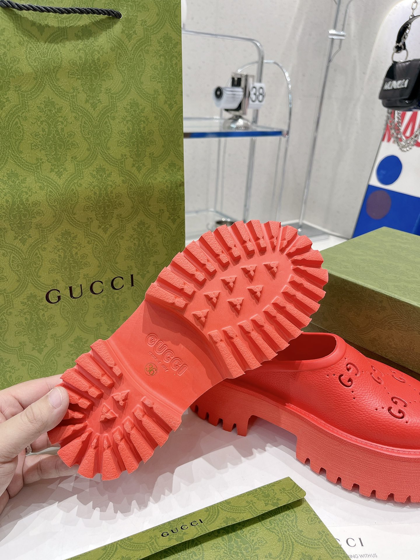 Gvc*1 Women’s Platform Perforated G Sandal Red For Women GG